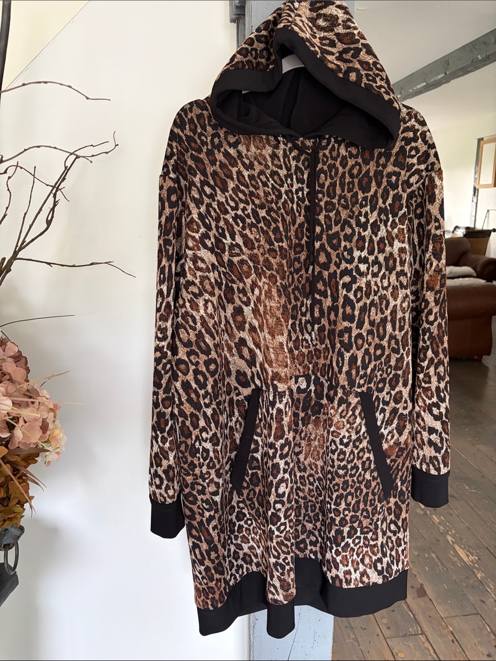 Leopard Print Hooded Coatigan - Brown BY JOSEPH RIIBKOFF